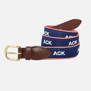 YRI Men's ACK Ribbon Belt Nantucket Red Webbing Solid Brass Buckle Size 44